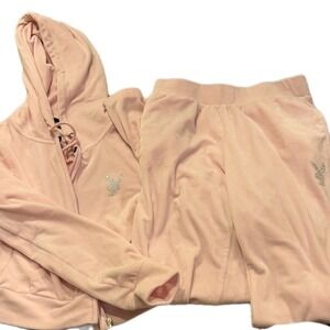 Playboy Pink Velour Tracksuit Set Rhinestone Logo Y2K